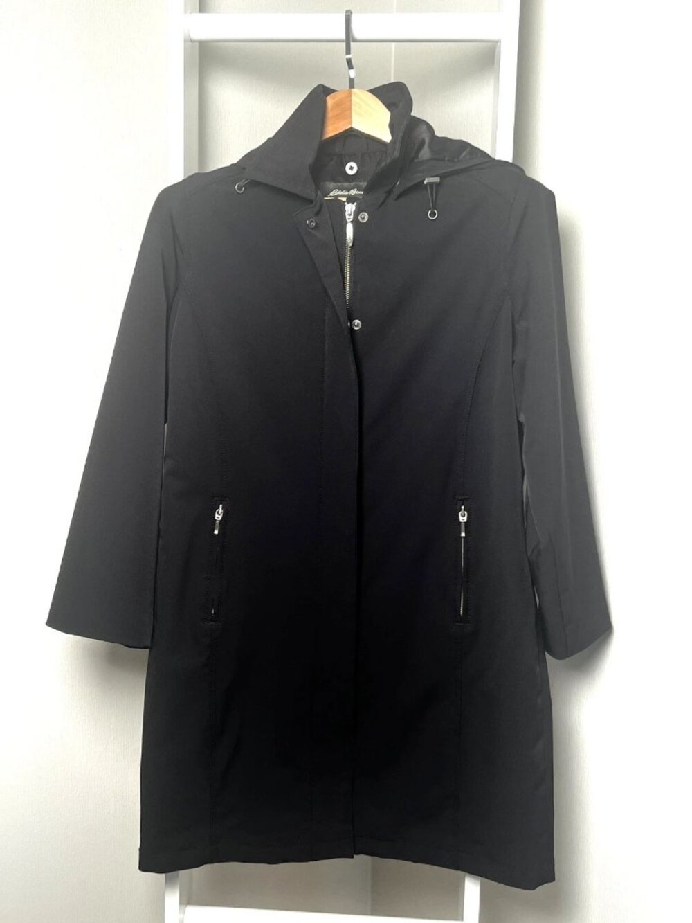 Eddie Bauer Hooded Rain Jacket Womens M Black
